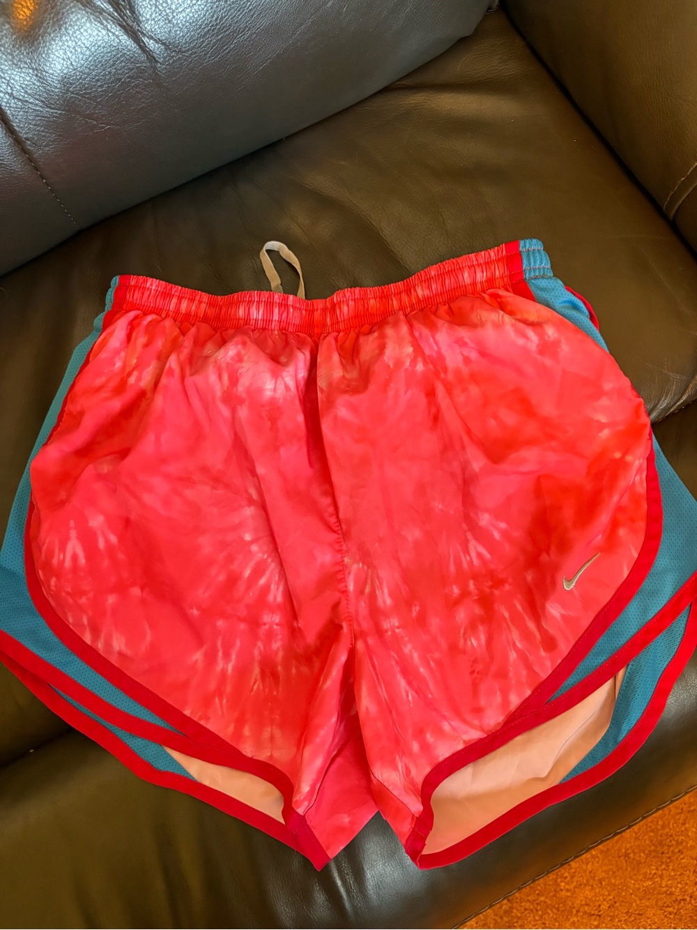 Nike Women’s Pink Tie-Dye Athletic Shorts with Teal Trim